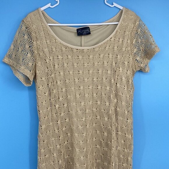 Rosegold Petite Girls Dress Size XL Tan Knit Overlay Short Sleeve Knee Length - Picture 3 of 9
